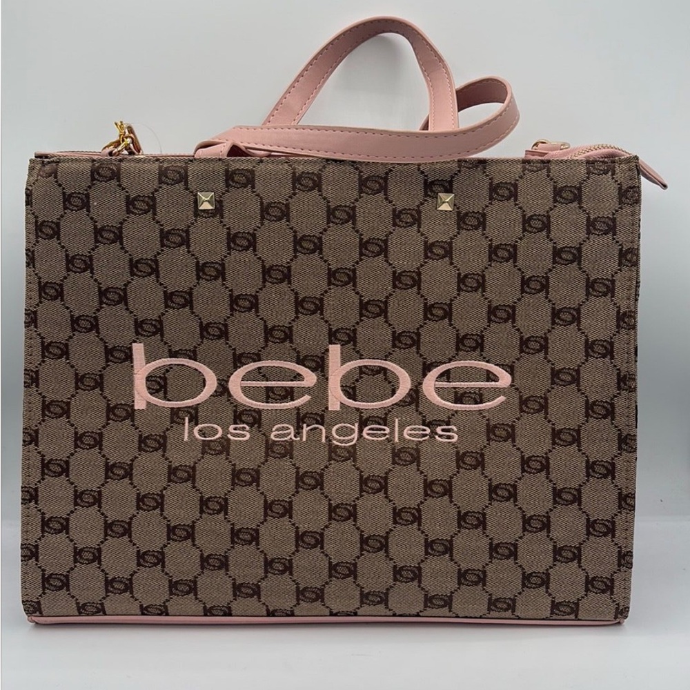 Bebe Signature Pink and Brown Tote Bag